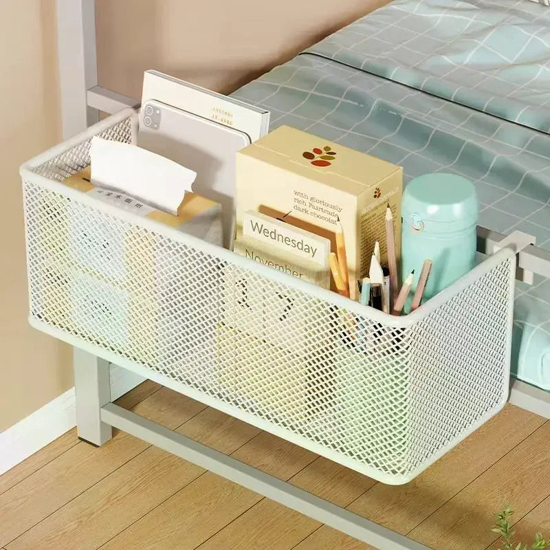 Bedside Hanging Storage Basket Space Saving Multifunctional Metal Bedside Shelf For Hotel Office Dorm Bed & Bunk Bed Bedroom Zpaxo