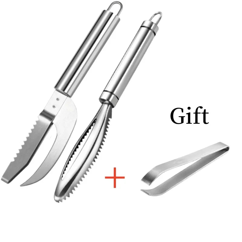 Kitchen Accessories Stainles Fish Scales Scraping Graters Fast Remove Fish Cleaning Peeler Scraper Fish Bone Tweezers Tool Gadge Zpaxo 3pcs set
