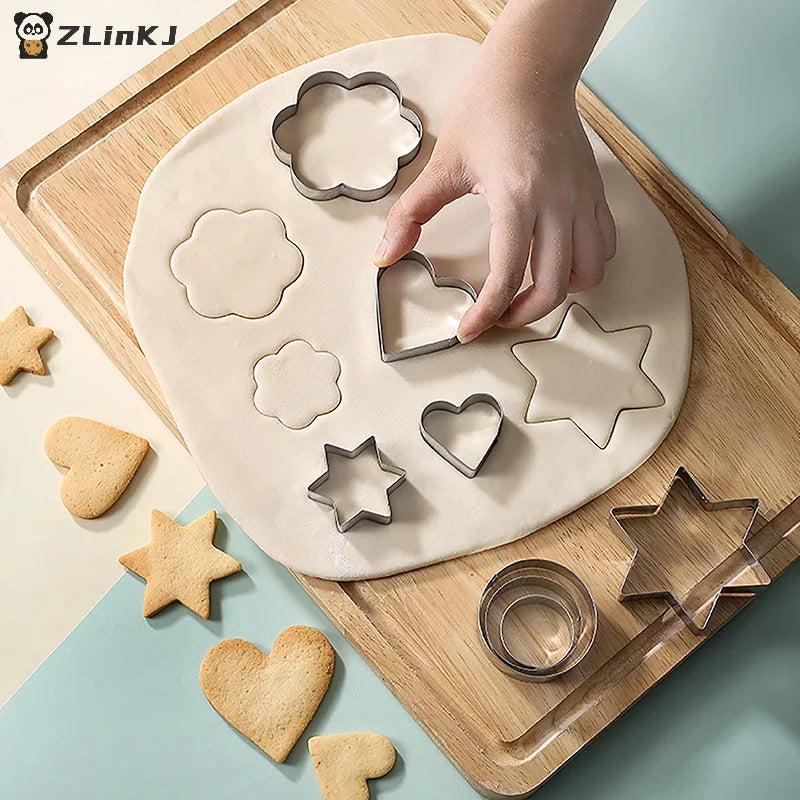 ▶3pcs/set Star Heart Flower Shaped Stainless Steel Cookie Cutter Baking Egg Mould Biscuit DIY Mold Cutter Zpaxo