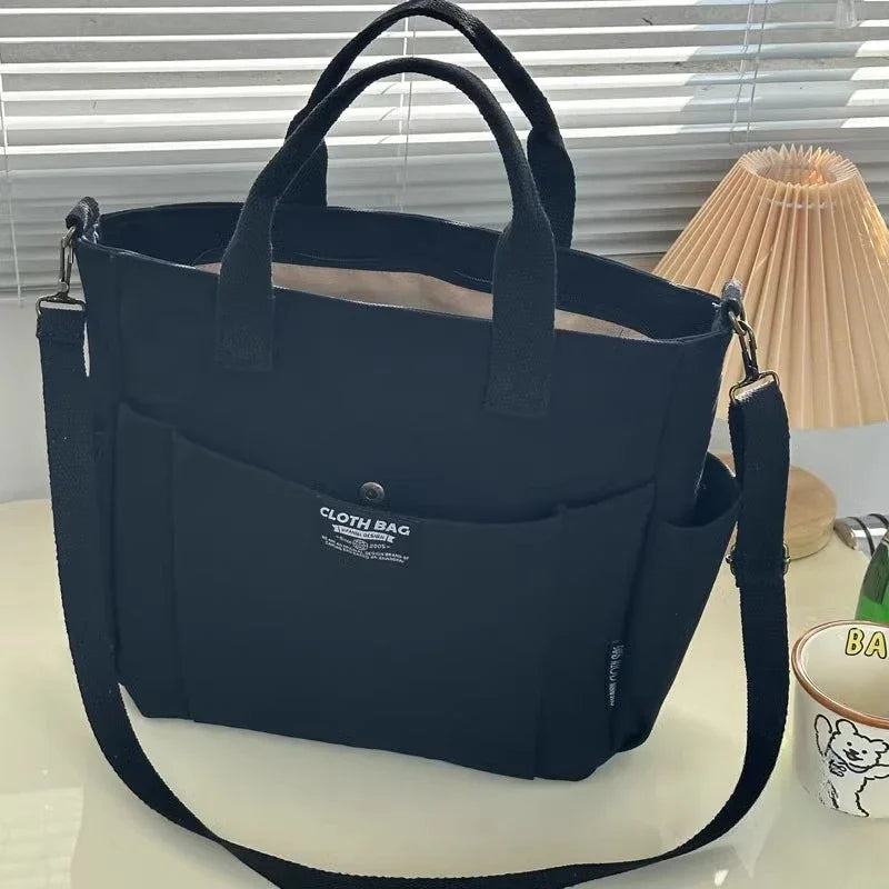 Large Capacity Canvas Tote Bag Women Simple Horizontal Shoulder Zpaxo black-1pc