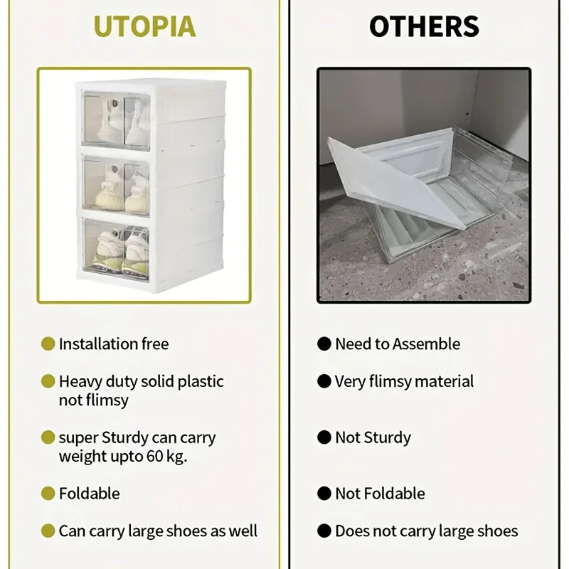 3-storey Stackable Shoe Storage Box Set with Easy to Access Front Mounted Waterproof Transparent Plastic Storage Box Zpaxo