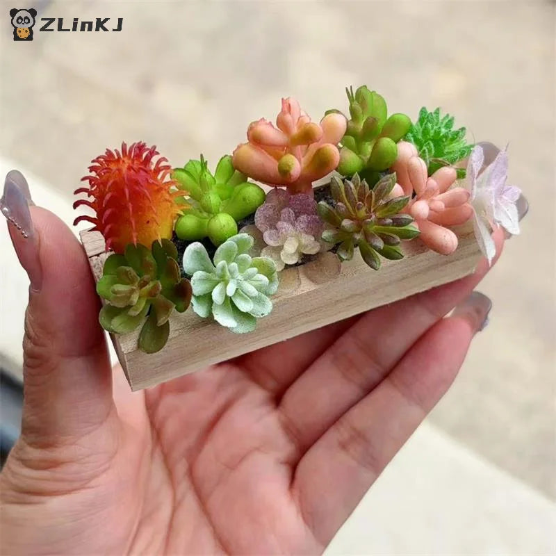 ▶1PCS Miniature Wooden Trough Simulation Green Plants Model Dollhouse Mini Landscape Garden Courtyard Scene Photography Prop Zpaxo