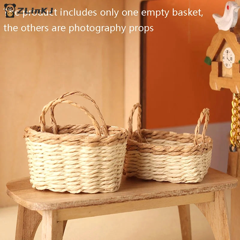 ▶1:12 Dollhouse Miniature Storage Basket Vegetable Food Woven Frame Kitchen Model Decor Toy Doll House Accessories Zpaxo