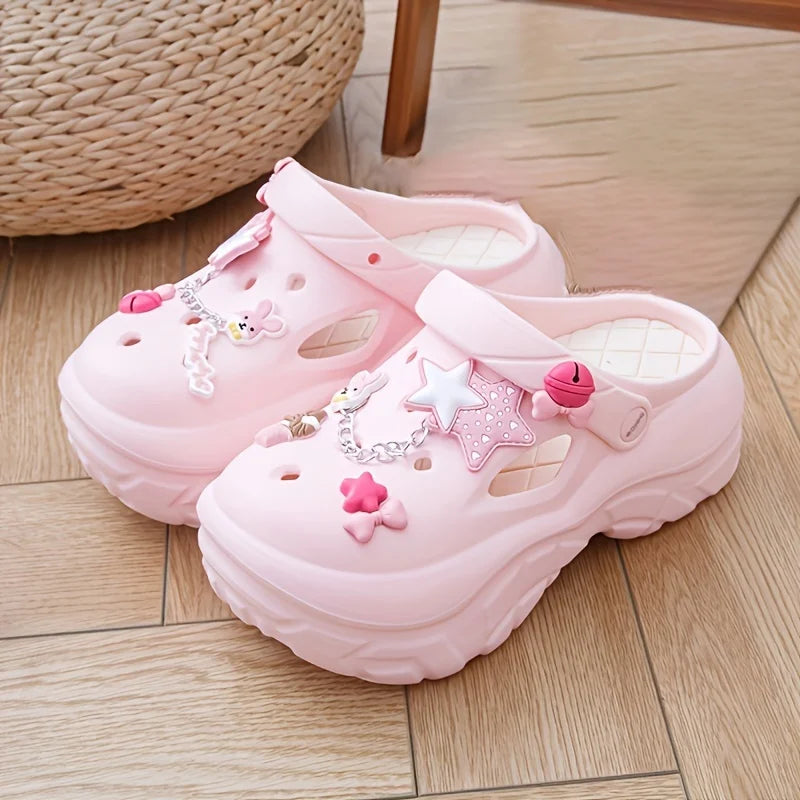Women's Summer Beach Clogs Adorable Cartoon Accents Breathable Hollow Zpaxo Pink 39-40