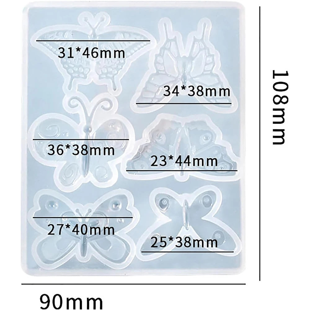 Butterfly Silicone Pendant Mold DIY 6 Styles Butterfly Keychain Earring Brooch Necklace Jewelry Crafts Making Epoxy Resin Mould Zpaxo 60-1023