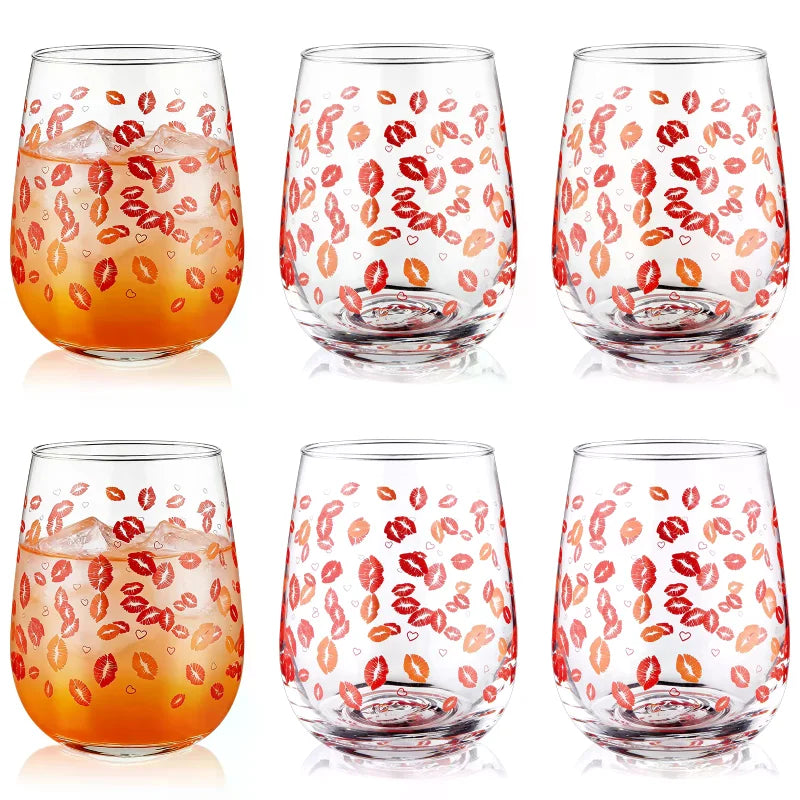 6 Pack 17 Oz Heart Valentine's Day Wine Glass Set Valentine Wine Glass Drink Up Valentine's Day Wine Glass Romantic Wine Glasses Zpaxo