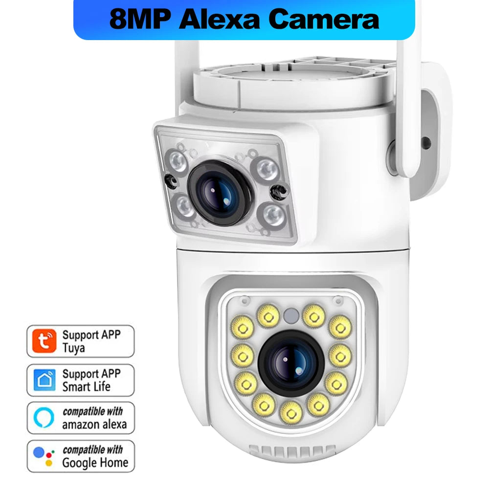 4K 8MP Tuya WiFi Camera HD 2.4G/5G Auto Tracking Outdoor PTZ Cameras Security Protection Video Surveillance Cam Google Home Zpaxo 8MP Alexa Camera US Plug