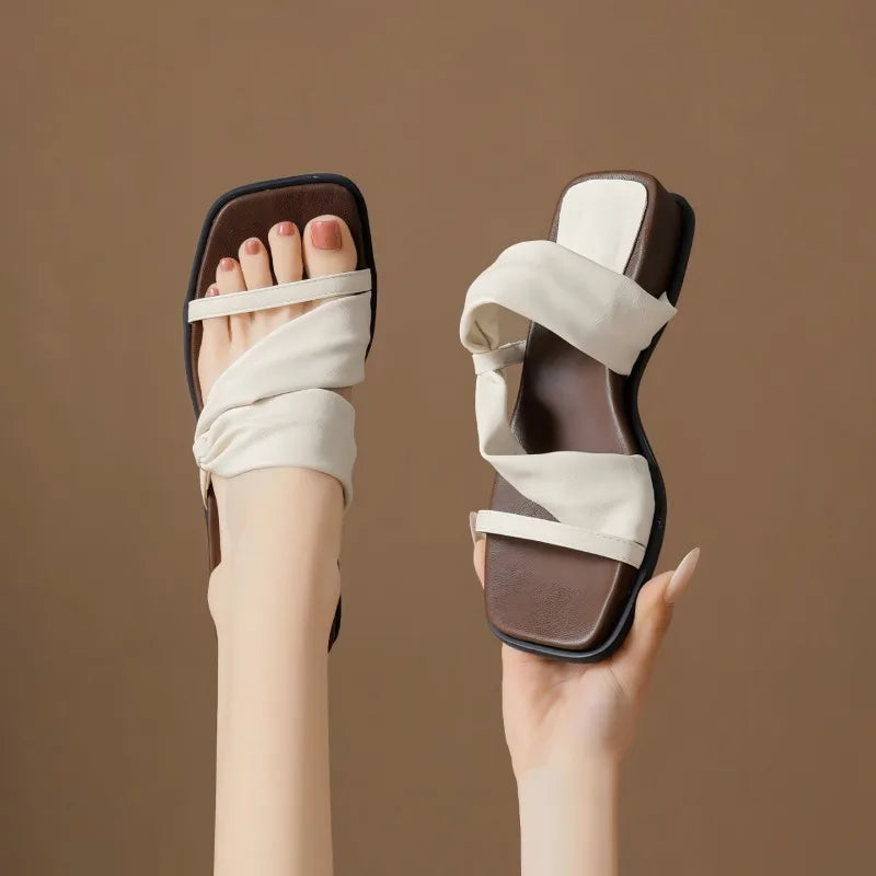 Beach Square Open Toe Comfortable Fashionable Casual Vintage Soft Zpaxo Beige 35