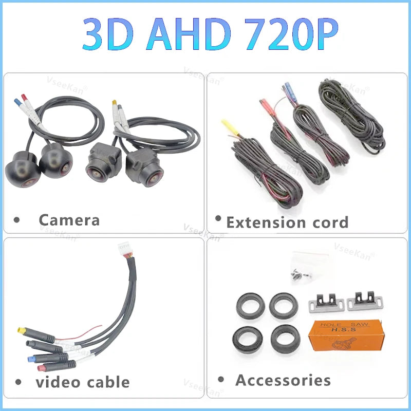Car 360 Panoramic Camera 3D AHD 720P Android Screen 360APP 4K HD