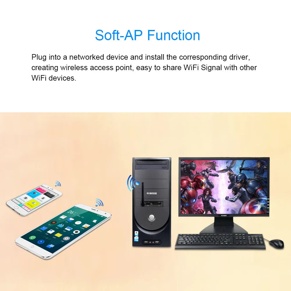 150Mbps RTL8188 USB Adapter 2.4Ghz Network Card Antenna WiFi USB Dongle 802.11ax Wireless WiFi Receiver For PC Laptops Driver Zpaxo