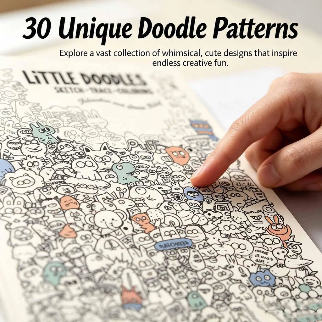 Doodle Art Coloring Book 30 Pages Digital Line Tracing Aesthetic Cute