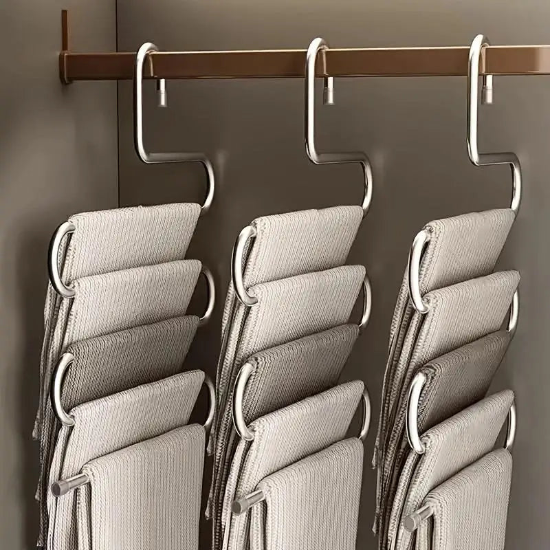 Five-layer stainless steel trouser rack，used for wardrobe storage, suitable jeans and trousers, space-saving design Zpaxo
