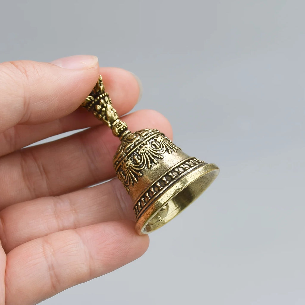 Hand-carved Bronze Bell Hand-held Shaker Clap Handle Soothing Healing Zpaxo