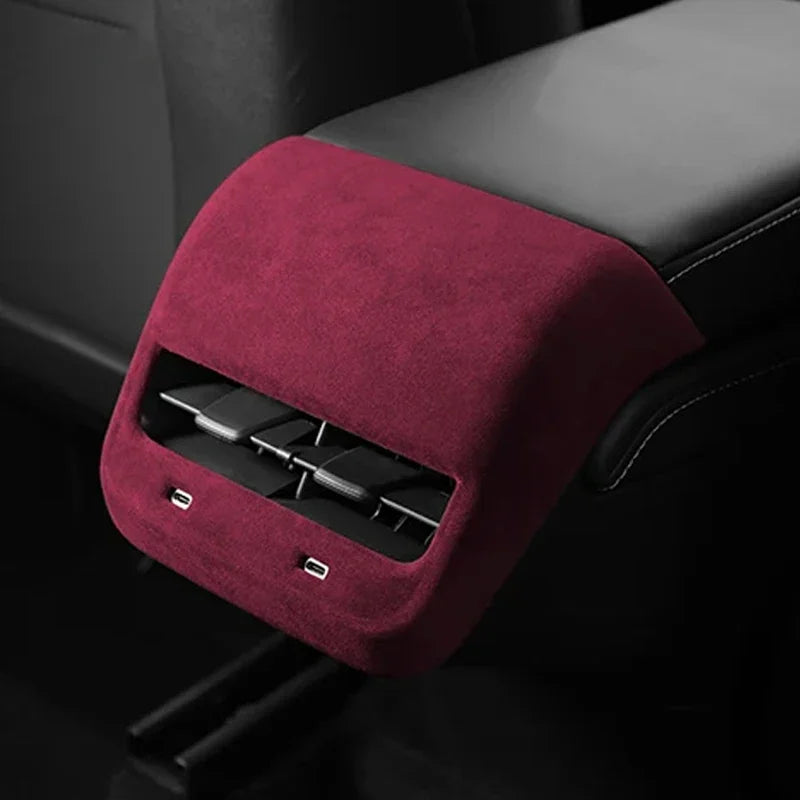 Car Rear Air Condition Vent Outlet Cover For Tesla Model 3/Y Interior Alcan tara Auto Back Exhaust Vent Decorative Sheath Shell Zpaxo C Winered
