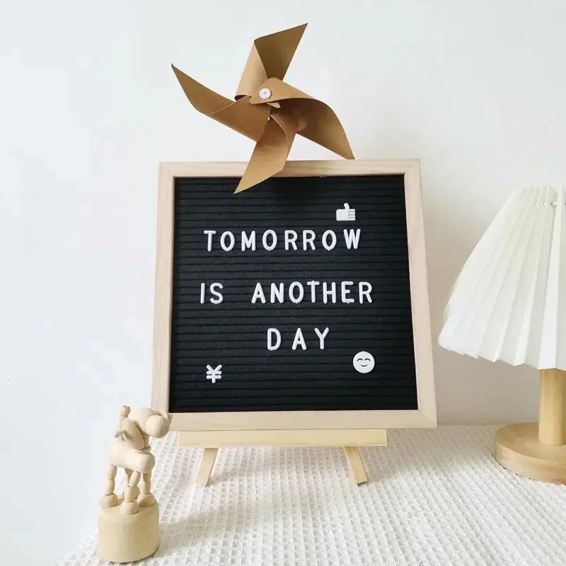 10x10 Inch Multi-functional Wooden Letter Message Board Felt Photo