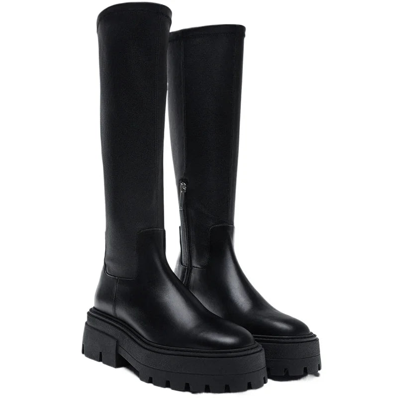 2024 New Fashion Brand Luxury Designer Punk Casual Calf Women Boots Zipper Fashion Chunky Heel Top Quality Casual Shoes Woman Zpaxo black 38