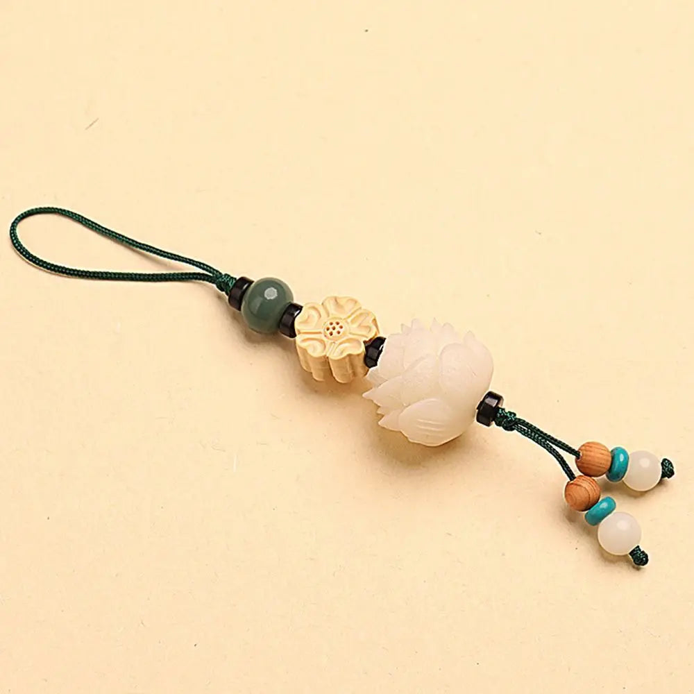 Vintage Friend Gift Unisex Key Chain Chinese Lucky Keychain Mobile Phone Ring Lotus Flower Pendant Bodhi Key Chain Key Ring Zpaxo D