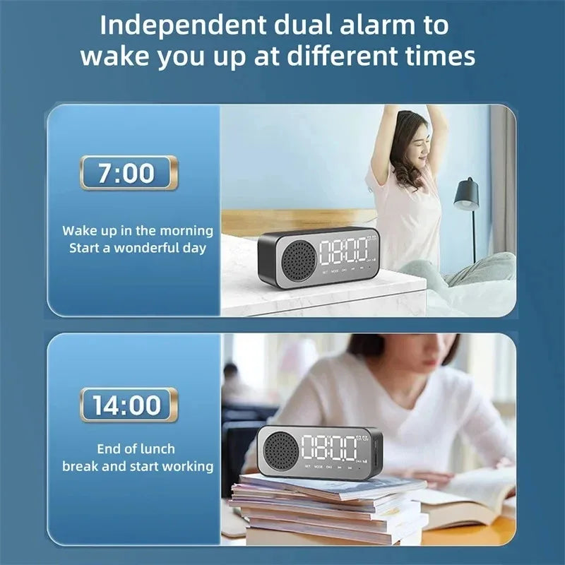 Bluetooth Wireless Audio Office Alarm Clock Mini LED Mirror Digital