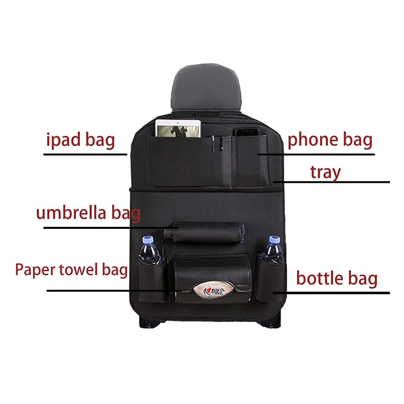 Car Seat Back Organizer Bag Foldable Table Tray Travel Storage