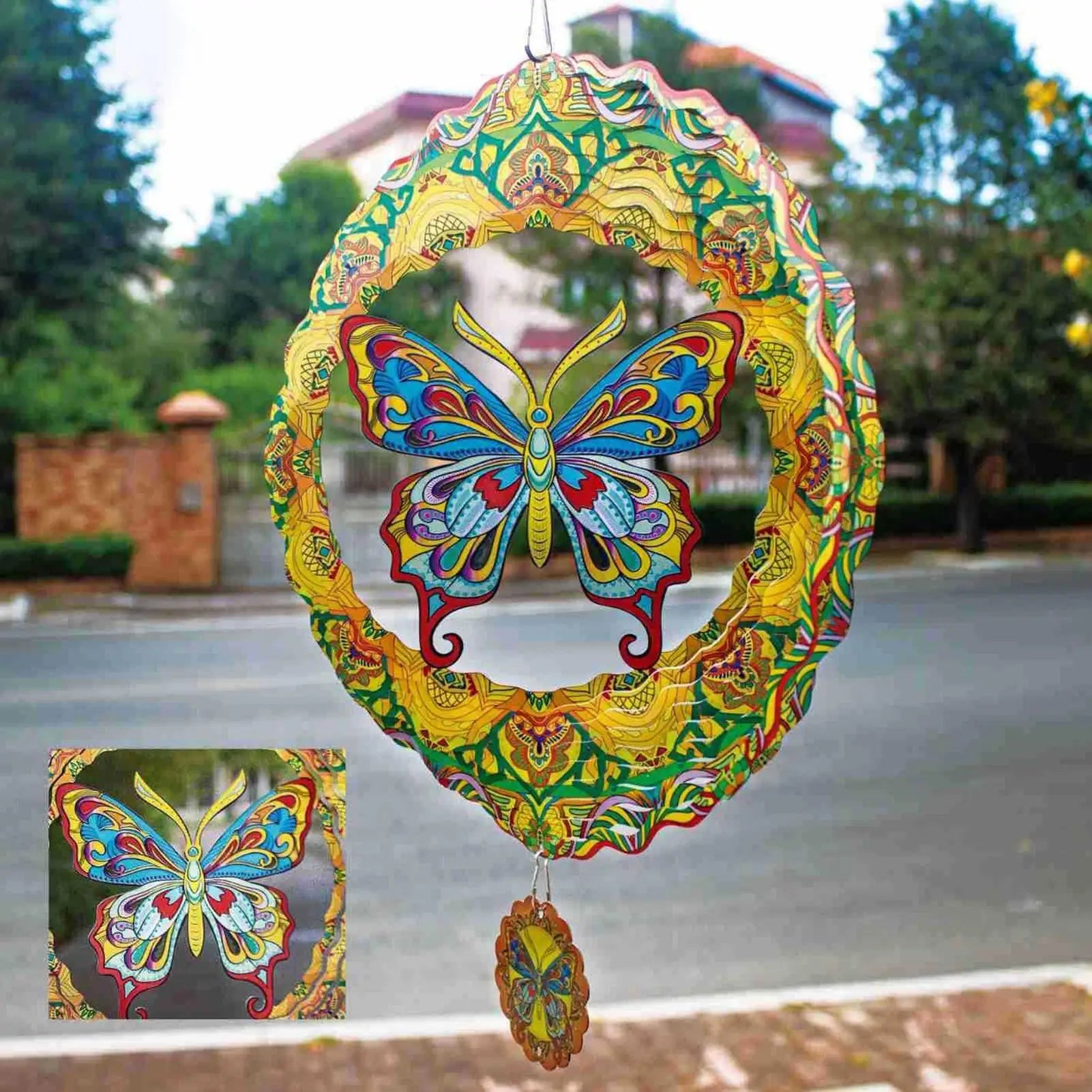 Butterfly Wind Spinner Outside Rustic Metal Patio Decor Sculpture