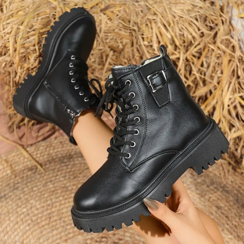 Winter Women's Solid Comfortable Anti Slip Wear-resistant Snow Boots Zpaxo black 36