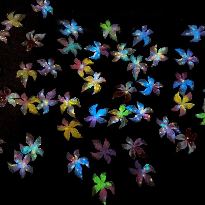 Mixed 3D Resin Gradient Colorful Transparent Luminous Lily Nail Art Decoration Bizarre Style Flower Nail Charms for Manicure DIY Zpaxo
