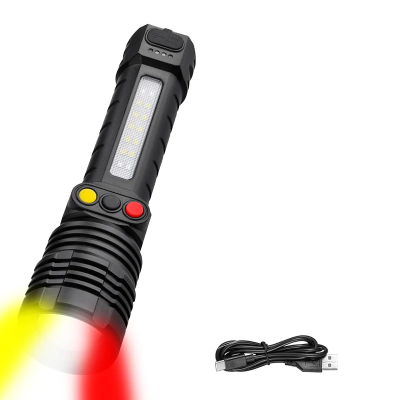 Rechargeable Multi-Color LED Tactical Flashlight with Zoom