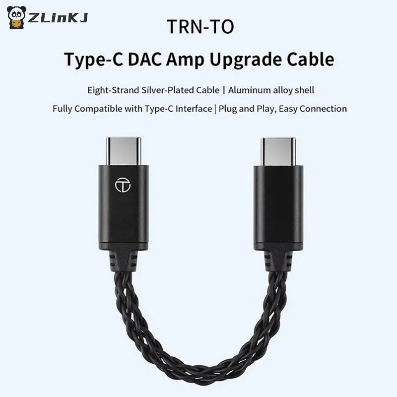 ▶TRN TO Type C To Type C DAC Amp Upgrade Cable Hifi Adapter Earphone Amplifier 8Strand Silver-Plated Wire For TRN TE PRO Phones Zpaxo