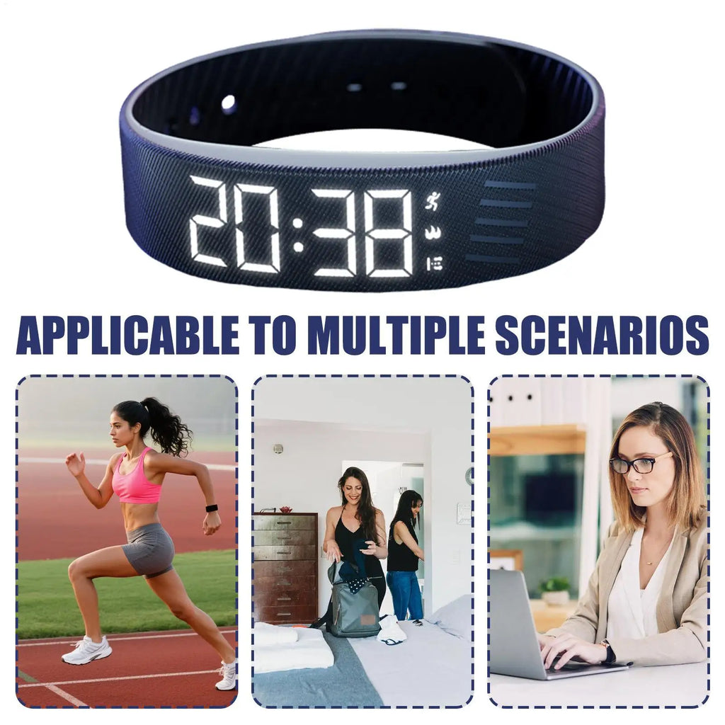 LED Digital Vibrating Alarm Watch Waterproof Sports Pedometer Silent