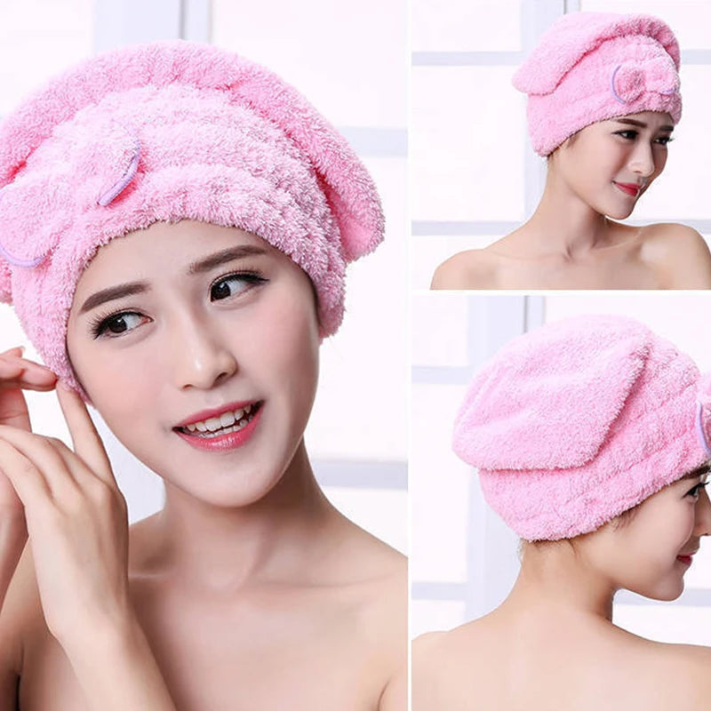 Quick Drying Hair Cap Women Bowtie Bathing Hat Microfiber Towel