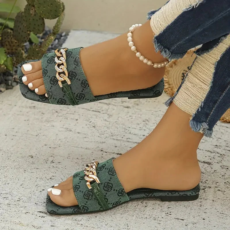 Women Slippers 2024 New Summer Flat Luxury Sandals Outdoor Beach Shoes Trend Brand Designer Women Slippers Big Size Slides Women Zpaxo green 36