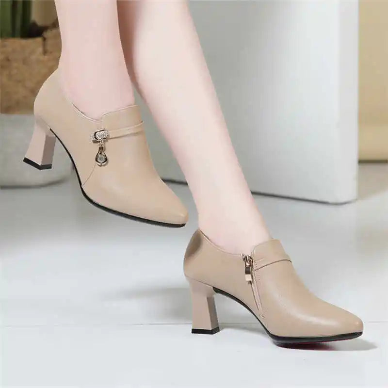 Rhinestone Heels Women Single Shoes Spring Autumn Elegant Solid Zpaxo