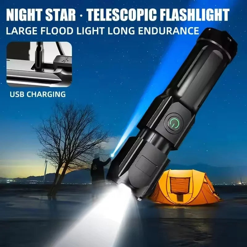 Super Bright Multi Functional USB Rechargeable LED Long Range Tactical Torch Lamp For Outdoor Waterproof Camping Fishing Lantern Zpaxo