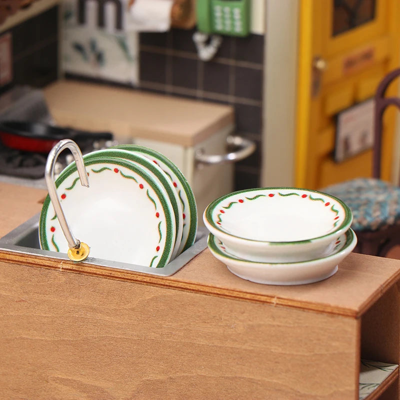 ▶5PCS 1:12 Dollhouse Mini Plates Dishes Model Dollhouse Simulation Kitchen Decoration Dolls House Accessories Pretend Play Toys Zpaxo A1 5pcs