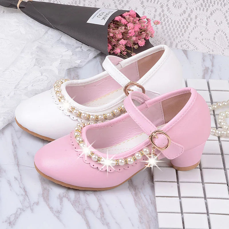 Princess Kids Heels Shoes Dress Party Leather Baby Girls Children's Zpaxo
