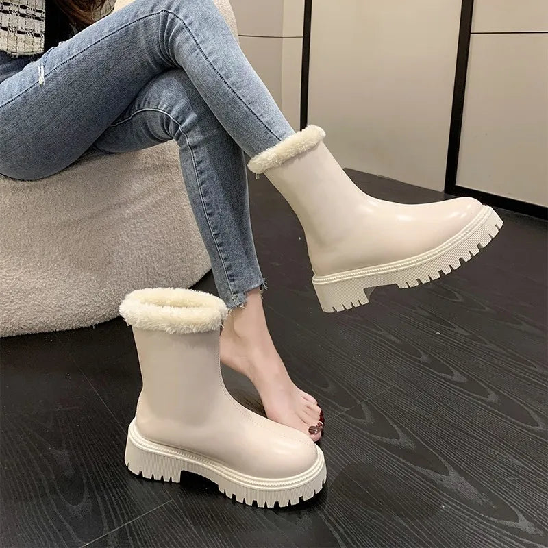 White Boots Women Winter 2023 Velvet Thickened Snow British Thick Zpaxo
