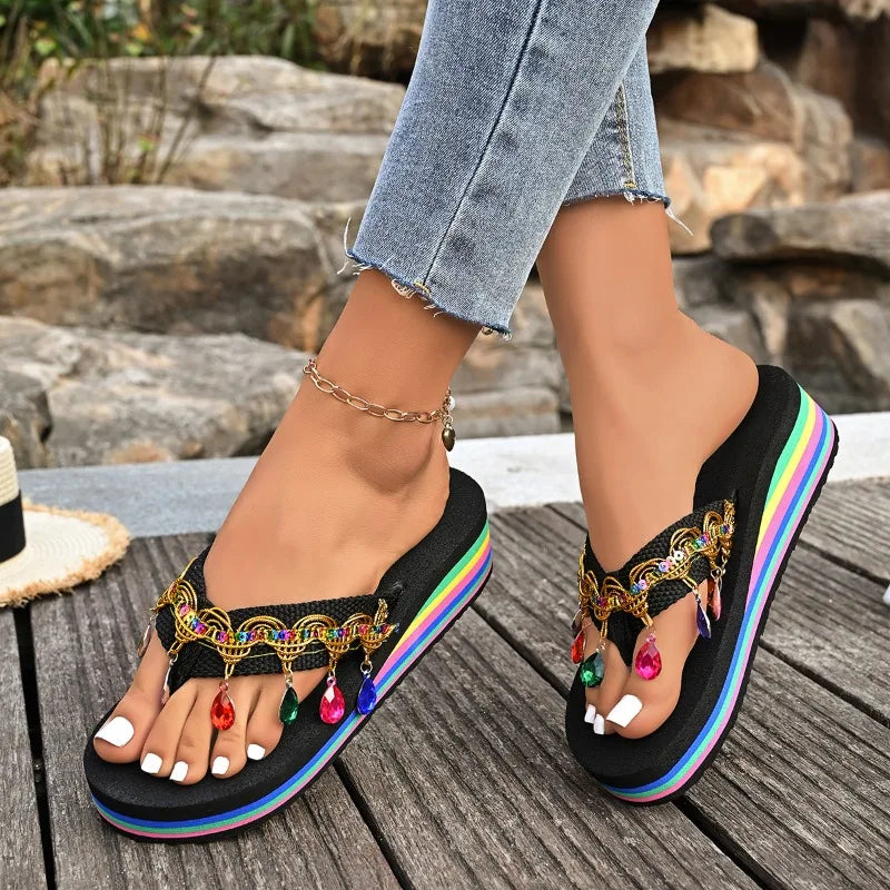 Vintage Bohemian Rhinestone Embellishment Clip-toe Comfortable Zpaxo