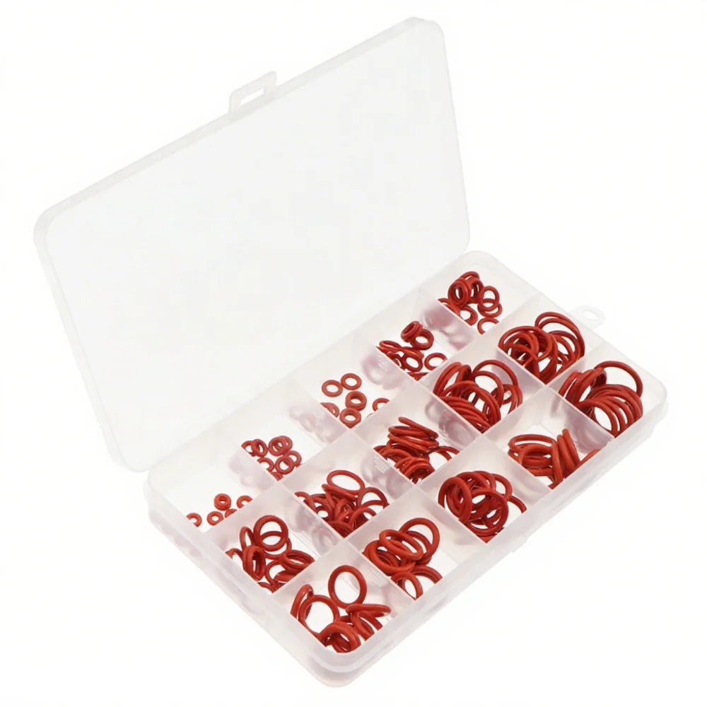 225 Pieces Silicone Rubber O-Ring Assortment Kit 15 Sizes Silicone Material Metric Sealing Gasket Set Rubber Washer High Quality Zpaxo Red