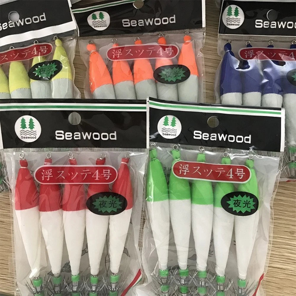 5-Pack Luminous Squid Hooks – Glow Sea Fishing Lures Size 4