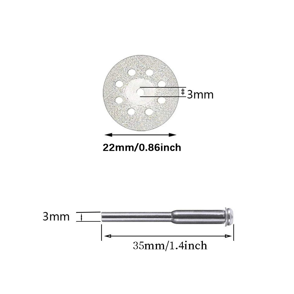 22mm Diamond Cutting Discs & Grinding Wheel Shafts – 10/30 Pack
