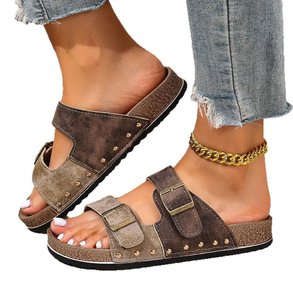 Casual Thick Bottom Met Buckle Outdoor Slippers Women 2026 Summer