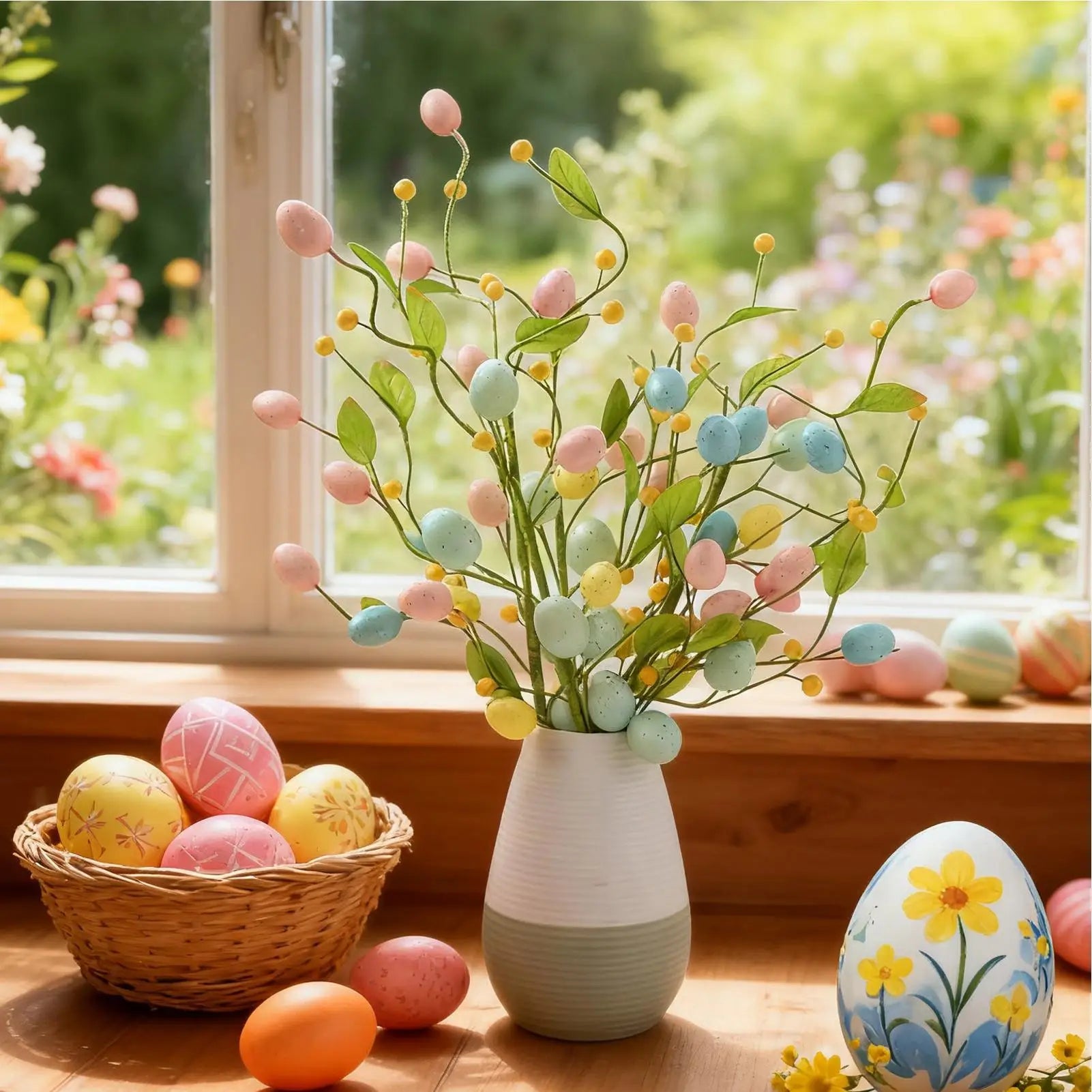 Easter Artificial Flowers Foam Spring Stems Eggs Fake Flower