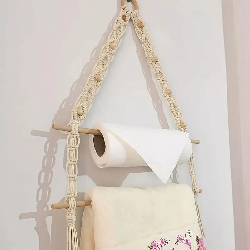 Handmade Woven Tapestry Towel Rack Wall Hanging Organizer Bohemian Zpaxo