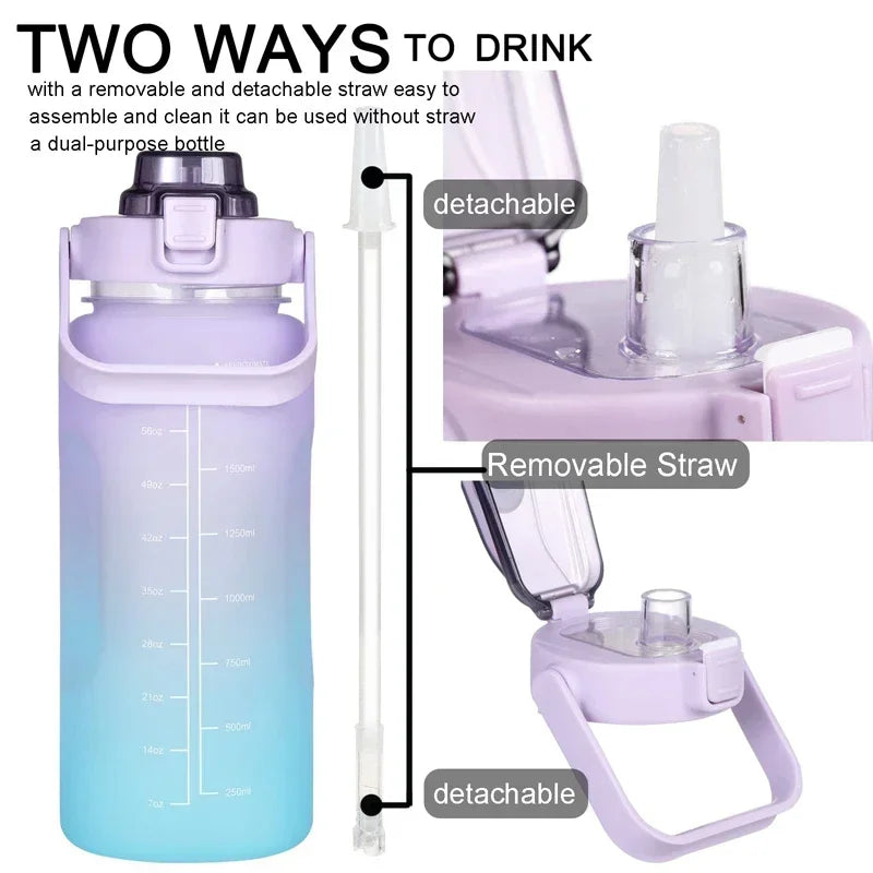 2 Liter Large Capacity Sports Water Bottle Leak Proof Colorful Plastic Cup Drinking Outdoor Travel Portable Gym Fitness Jugs Zpaxo