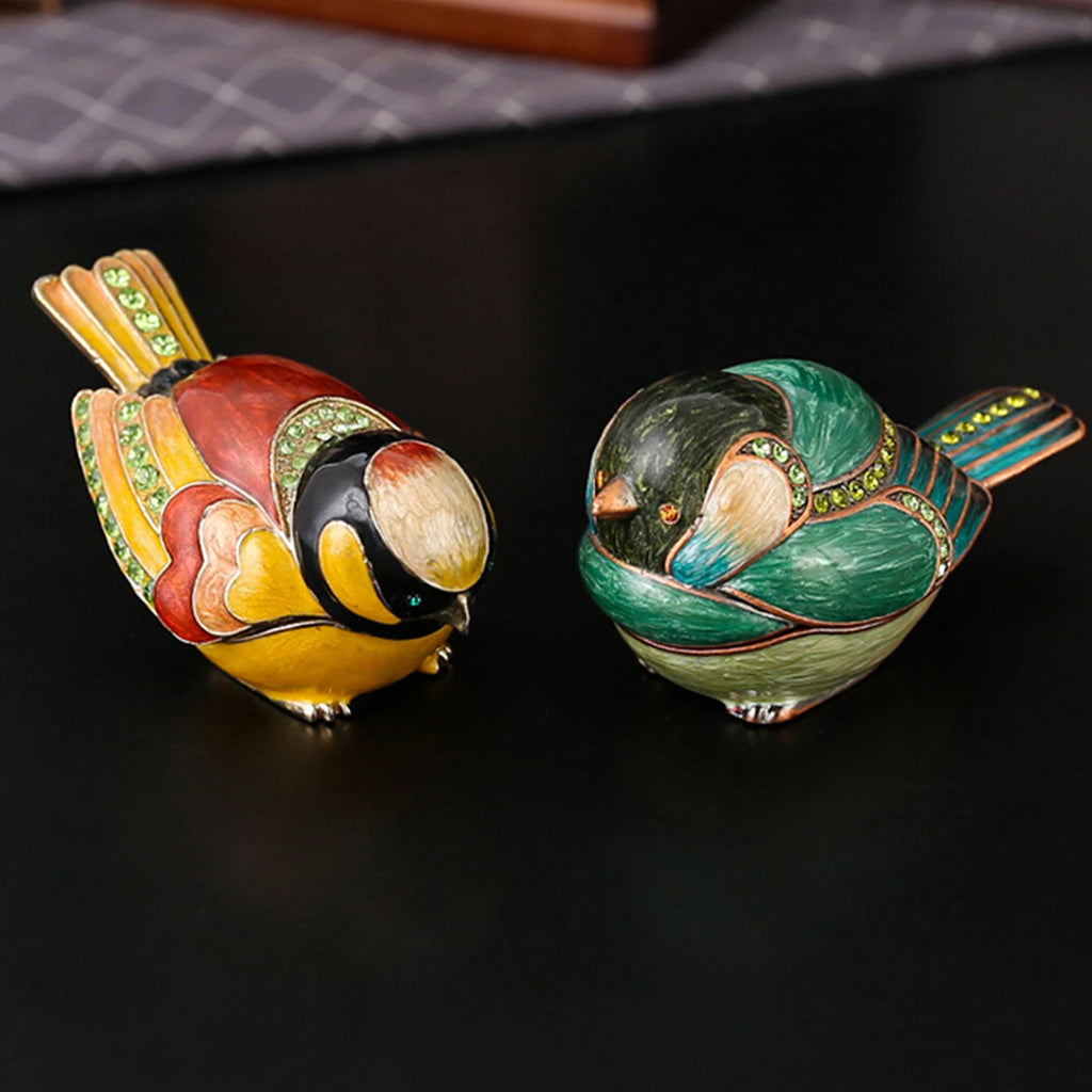 Bird Trinket Box Shape Enamel Jewelry Earring Organizer Rhinestone
