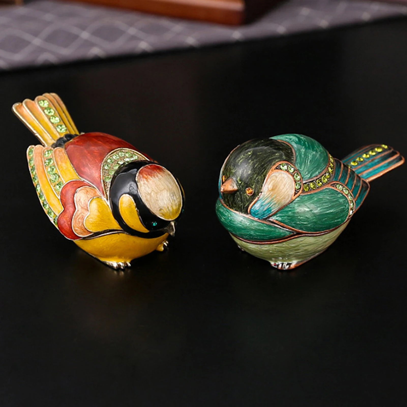 Bird Trinket Box Shape Enamel Jewelry Earring Organizer Rhinestone