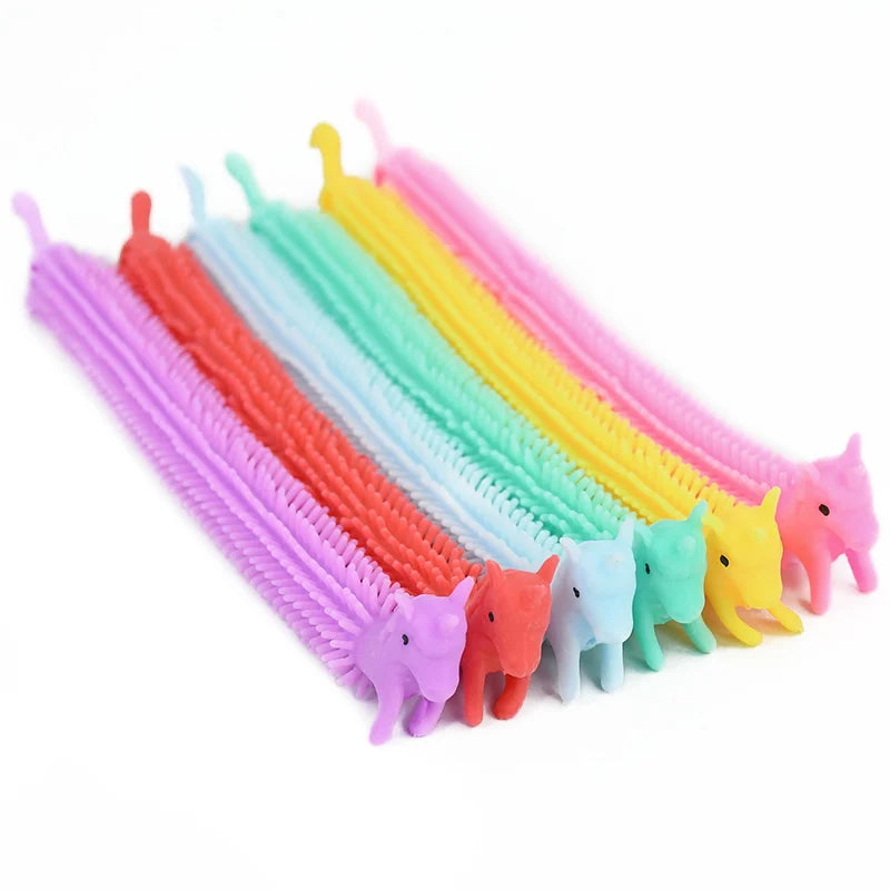 6- Funny Unicorn Pull Worm Stretch String TPR Rope Kids Birthday