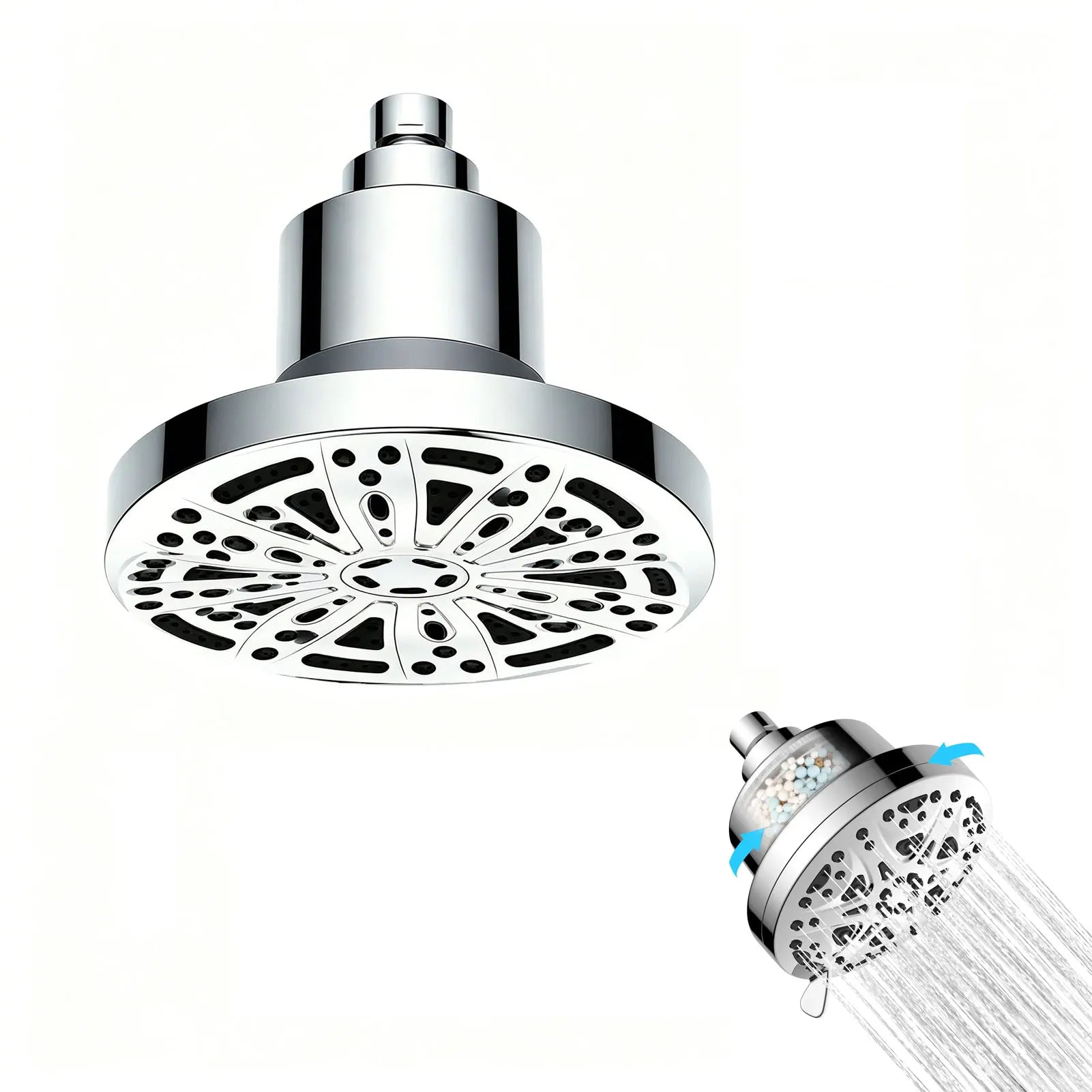 1PC Filtered Shower Head for Hard Water, Water Softener Showerhead with Shower Filter, High Pressure, Chrome Finish Zpaxo 1PC-Silver