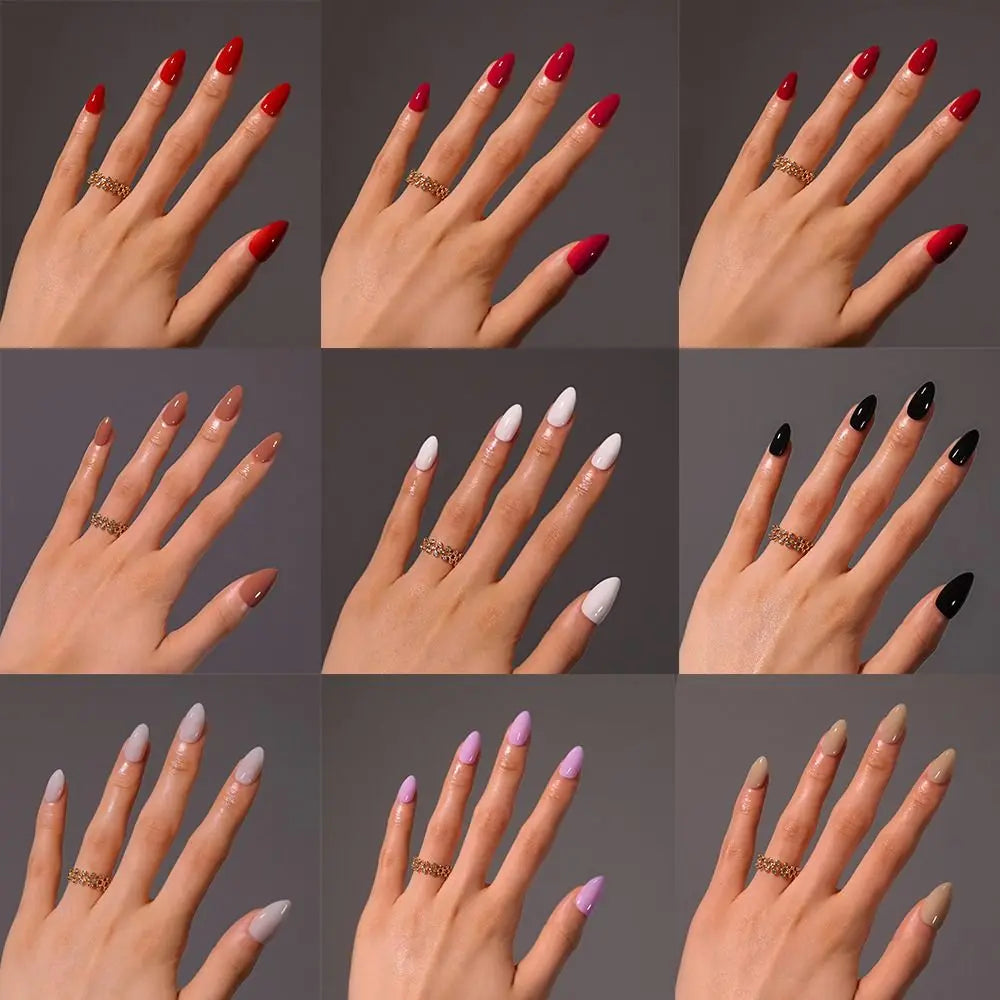Manicure Long Almond False Nails Simple French Press Solid Detachable Zpaxo
