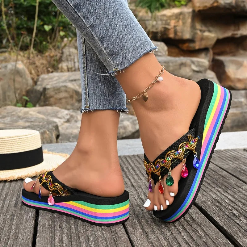 Vintage Bohemian Rhinestone Embellishment Clip-toe Comfortable Zpaxo